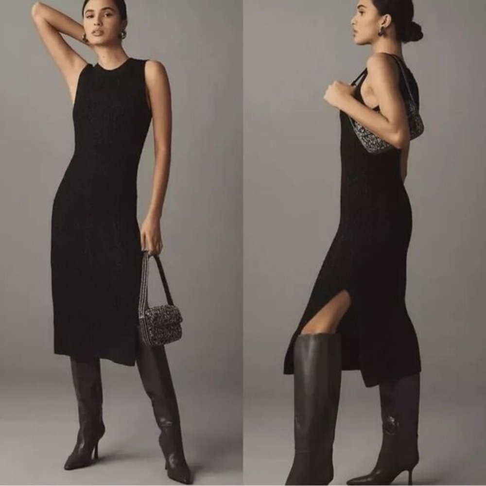 NWT PAIGE Marium Knit Mid dress in black sparkle Size Small